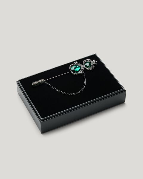 Large Crystal Jewelled Lapel Pin, Emerald, hi-res